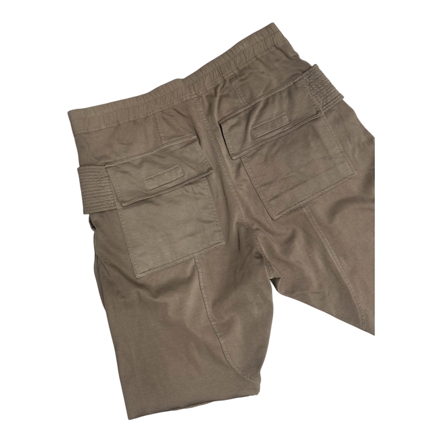 RICK OWENS BROWN SUEDE CREATCH CARGO SHORTS.