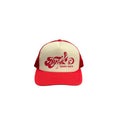 HYSTERIC GLAMOUR RED "ENJOY ROCK" TRUCKER HAT.