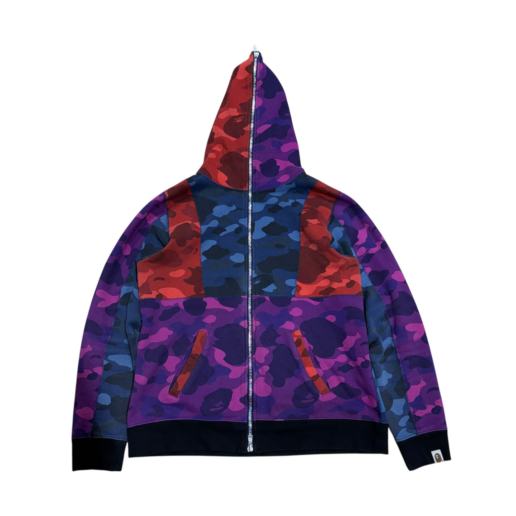 BAPE MULTICOLORED CAMO FULL ZIP HOODIE.